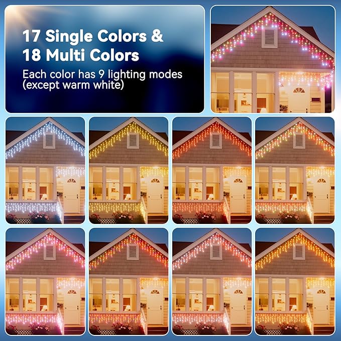 LitHome Color Changing Icicle Lights for Outside, 35 Colors Christmas Icicle Lights Outdoor with Remote Plug in, 240 LED 38FT RGB Icicle Christmas Light Indoor Connectable for Holiday Roof Home Decor