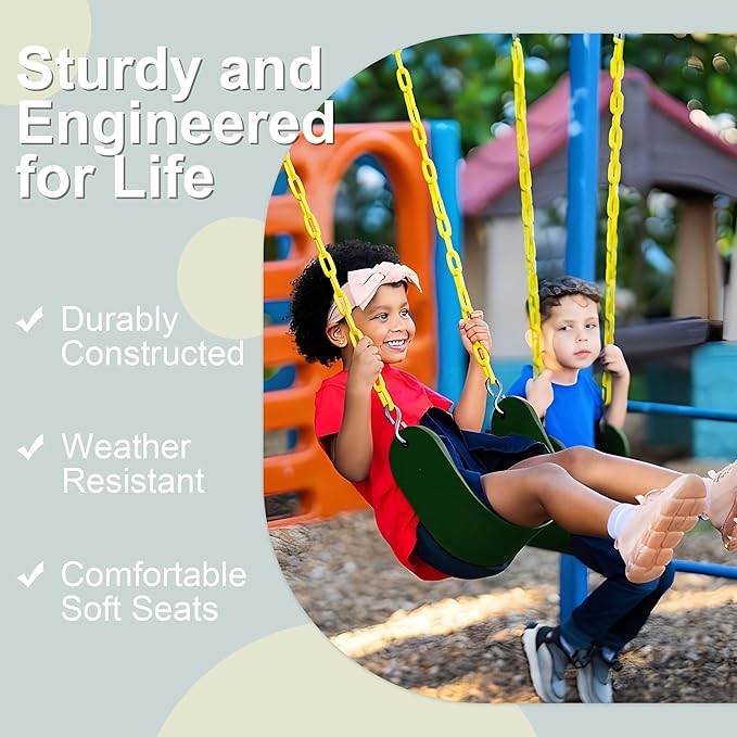 Take Me Away 2-Pack Heavy Duty Swing Seat with 66 Anti-Rust Chains & Quick-Connect Snap Hooks, 500lb Capacity Replacement Swing Set for Outdoor Playgrounds & Backyards
