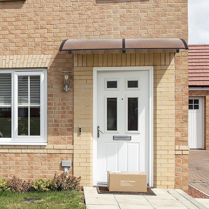 Window Awning Door Canopy Exterior- 40" x 80" Aluminum Door Awning, Polycarbonate Cover Patio Canopy Awning for House, Outside, Rain Snow & UV Resistant (Brown Board & Black Bracket)