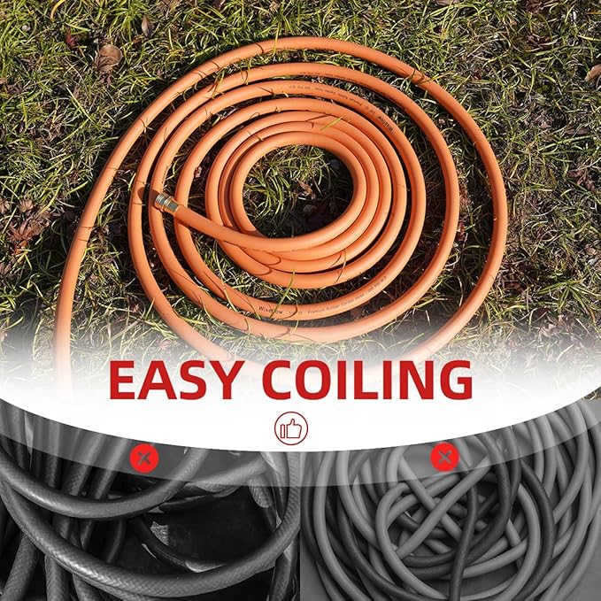 WiseFlow Garden Hose 75FT x 3/4, Heavy Duty Rubber Hose, Water Hose with Five Layered Braiding, Male Female Fittings, 1000PSI Burst, 300PSI Working (Orange)