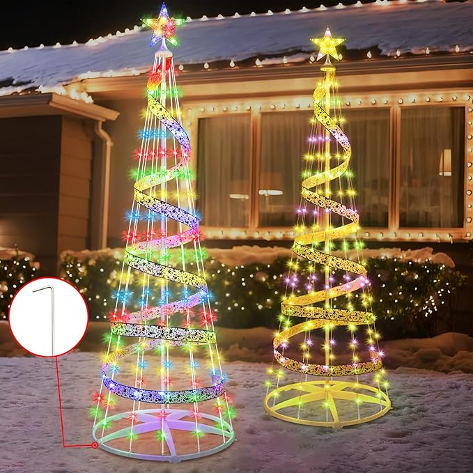 7 FT Christmas Tree with Lights, Outdoor Christmas Cone Tree with 8 Modes Timer Remote Waterproof, Christmas Tree Lightshow for Indoor Outside Yard Porch Xmas Decorations, Multicolor