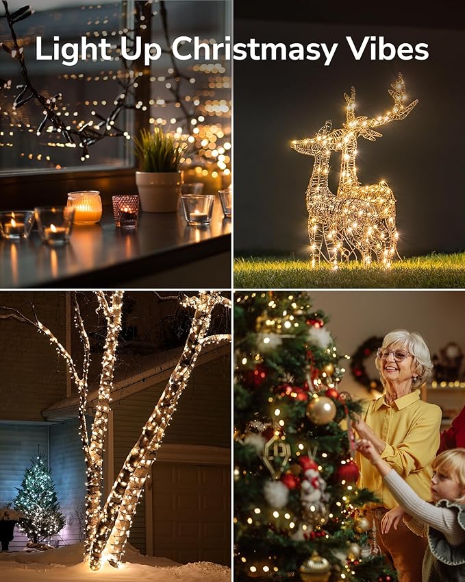 ULG Upgraded 2-Pack 152FT 400 LED Christmas String Lights, Extendable Waterproof Fairy Lights with Memory Function, 8 Modes, Bubble Bulbs, Warm White, Adapter Included for Indoor/Outdoor Decor