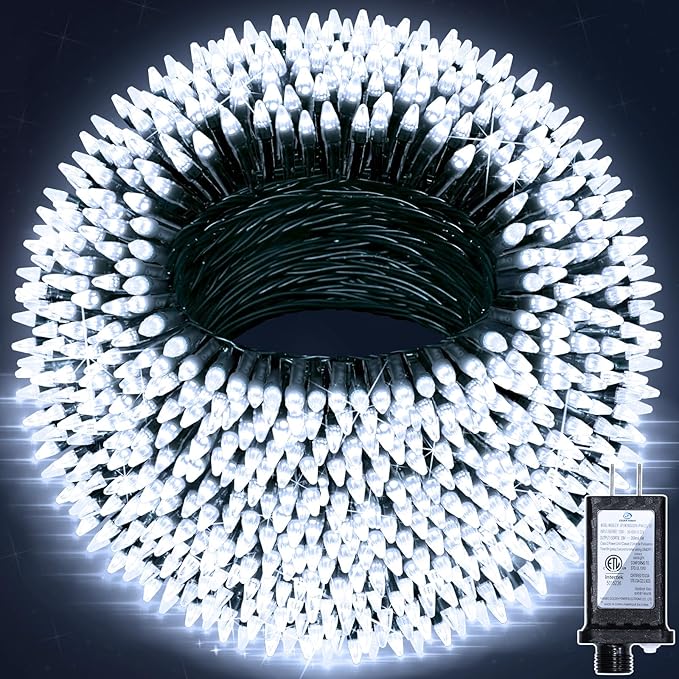 470FT 1500 LED Christmas Lights, 12 Modes Cool White Outdoor String Lights with Timer & Dimmable, Waterproof Green Wire Christmas String Lights for Indoor Xams Tree Patio Fence Party Decorations