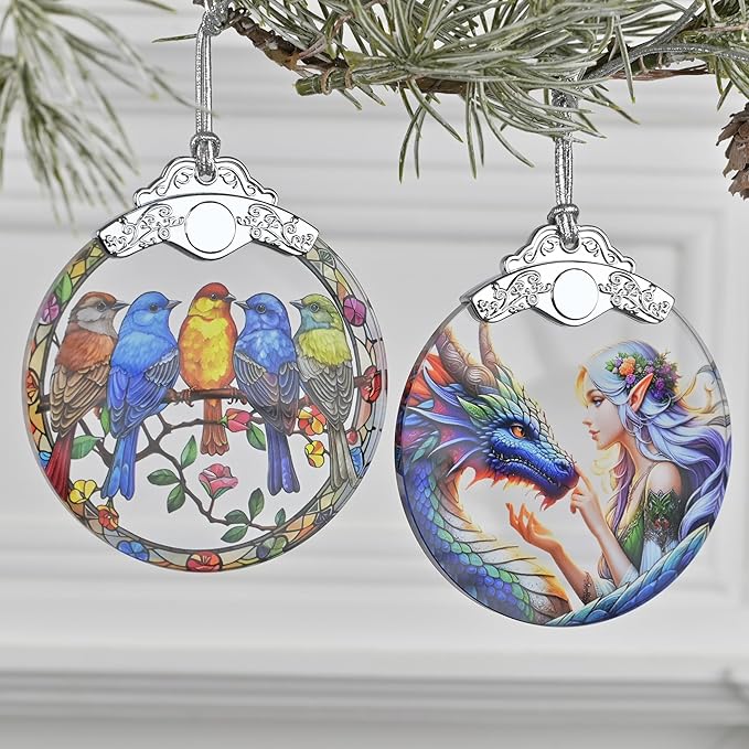 Five Little Birds 2025 Christmas Tree Ornaments - Stained Glass, Holiday & Christmas Tree Decor, Gift Idea & Exchange
