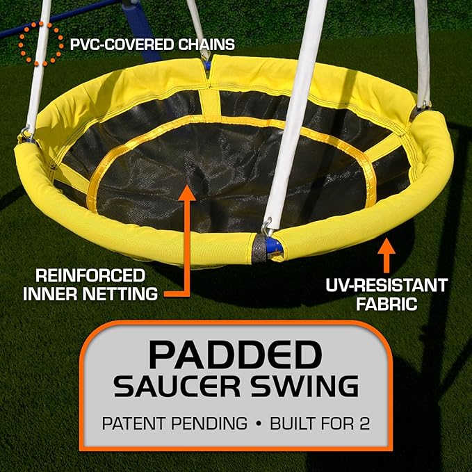 TSC Hermosa Swing Set for Kids, Outdoor Metal Playset with LED Swings, 38 Saucer, Standing Swing, Glider, 5ft Slide ? Backyard Playground with 800lbs Max Capacity