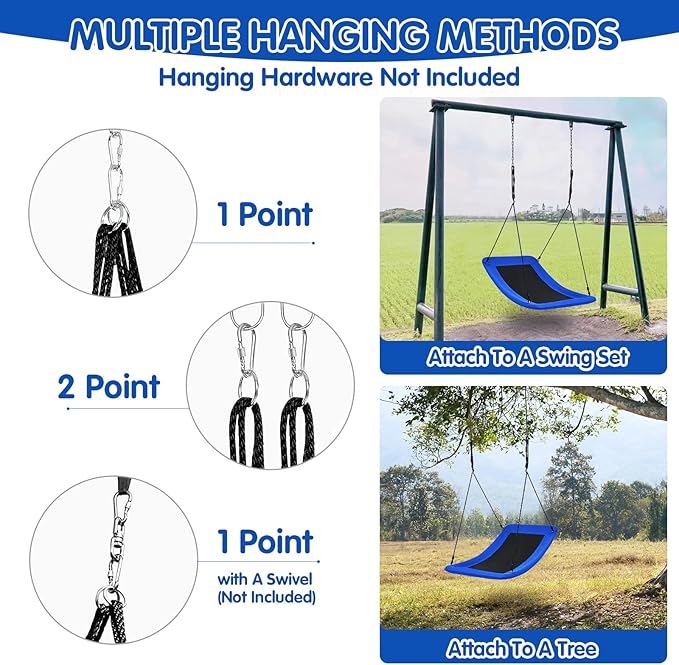 Costzon 700 lbs Giant 60'' Platform Tree Swing for Kids and Adult, Indoor/Outdoor Large Swing with Oxford Fabric, Adjustable Hanging Ropes, Suitable for Park, Playground, Backyard (Blue)