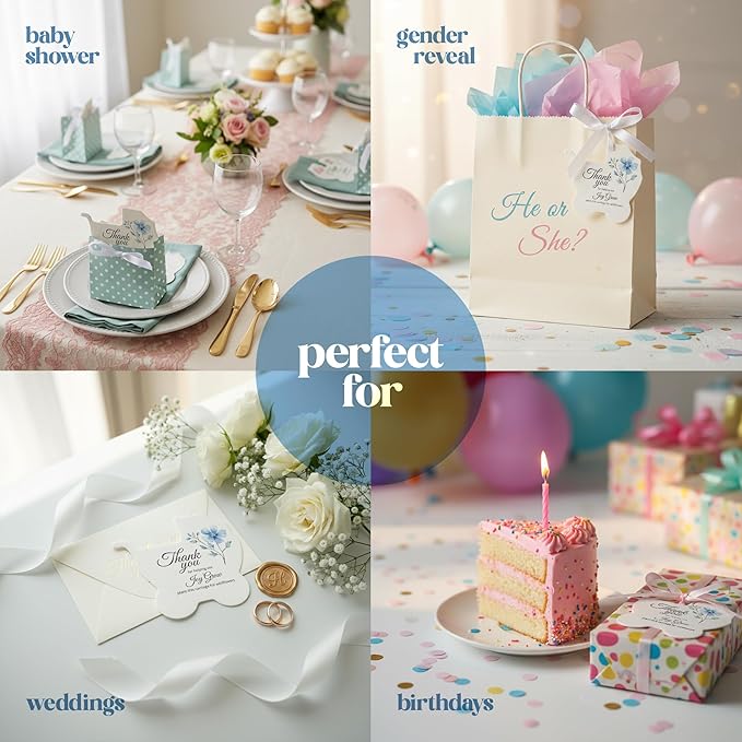 Baby Carriage Seed Paper – 24 pcs Blue Baby Shower Favors for Guests with Wildflower Seeds, Writable & Plantable, Gender Reveal, Birthday Gifts for Guest