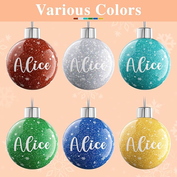 Bemaystar Personalized Christmas Ball Ornaments - Custom Name Christmas Ornaments, Glitter Christmas Ornaments, Customized Christmas Tree Decorations Gift for Family, Kids, Friends, Couples, Wedding