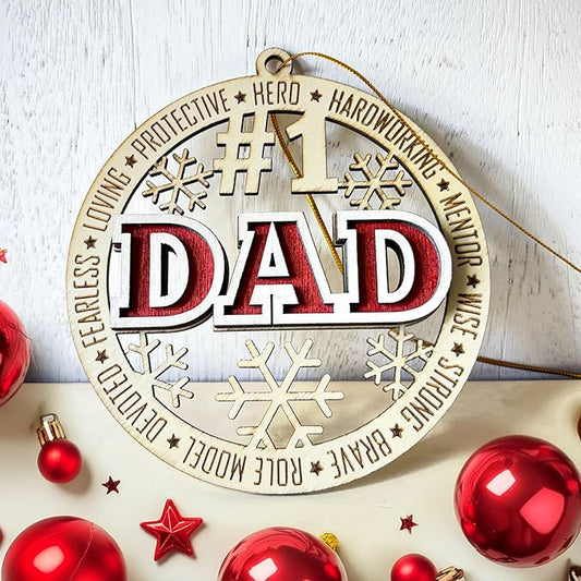 #1 Dad Wooden Christmas Ornament – Best Dad Ever 2024, Father’s Day Tree Décor, Hero Ornament