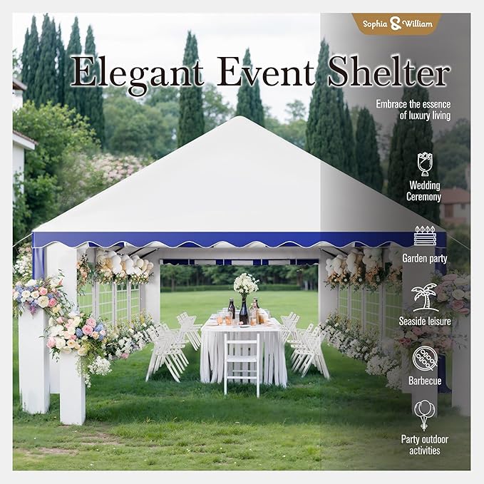 Sophia & William Party Tent 16x32 ft, Outdoor Canopy Carpas para Fiestas Heavy Duty, Large Waterproof Patio Event Wedding Tent White with Sidewalls for Backyard