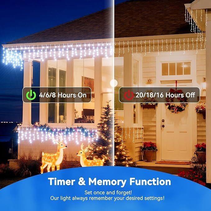 LitHome Color Changing Icicle Lights for Outdoor, 35 Colors Christmas Icicle Lights Outside with Remote Plug In, 165 LED 26FT Icicle Christmas Light Indoor Connectable for Xmas Holiday Roof Home Decor