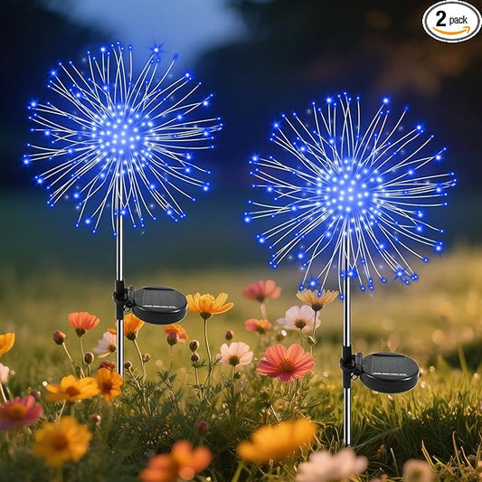 Garden Outdoor Lights, 2 Pack 120 LED Solar Garden Lights Fairy Lights Outdoor Waterproof Decorative Solar Firework Lights for Yard, Patio, Pathway, Flowerbed Party Wedding Decor, Blue