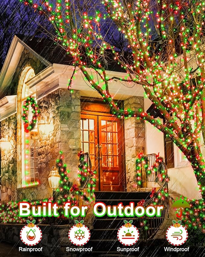 355FT 900 LED Red Green Christmas Lights, Extra Long Outdoor String Lights Waterproof, Timer & Memory, 8 Modes Dimmable Plug in Fairy Light for Outside Tree Patry Holiday Indoor Xmas Decorations