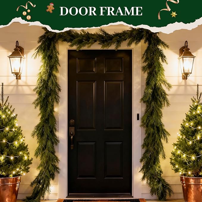 Christmas Norfolk Pine Garland - 6 FT Artificial Norfolk Pine Garland for Table, Wall, Mantle, Window, Christmas Decorations Indoor