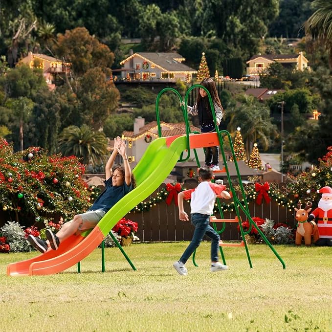 PLATPORTS Playground Slide - Big Backyard Freestanding Plastic Slide - 10 ft Outdoor Swing Set Slide for Kids Ages 4-8