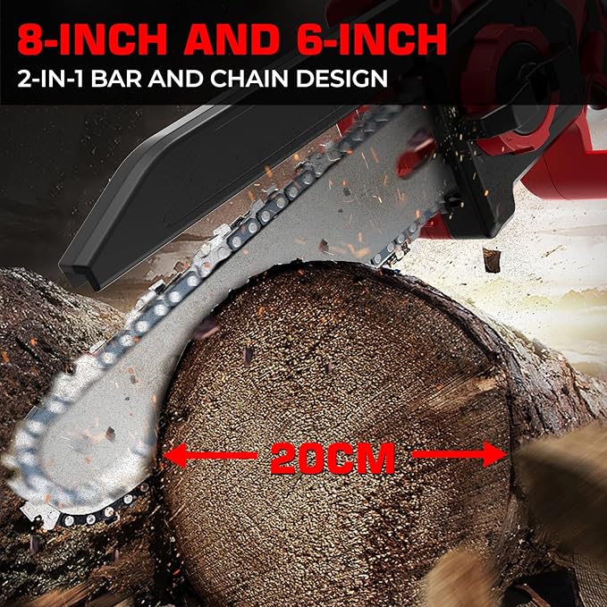 Mini Chainsaw for Milwaukee M18 Battery, Auto-Oiler, 8-Inch and 6-Inch 2-IN-1 Brushless Cordless Pruning Chainsaw, Battery Powered Mini Chainsaw for Wood Cutting, Tree Trimming (only tool)