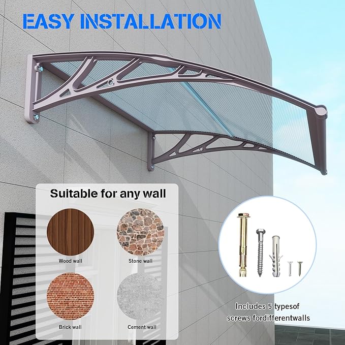 Awning for Door Entrance,32x80 inches Window Awnings for Doors Canopy Polycarbonate Cover Patio Door Awning UV Rain Snow Sunlight Protection Hollow Shee