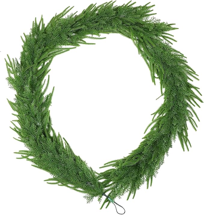 2 Pcs 6 Ft Artificial Norfolk Cedar Pine Garlands, Real Touch Winter Pine Garland, Green Artificial Greenery Garland for Table, Mantle, Wall, Indoor, Outdoor Christmas Decorations
