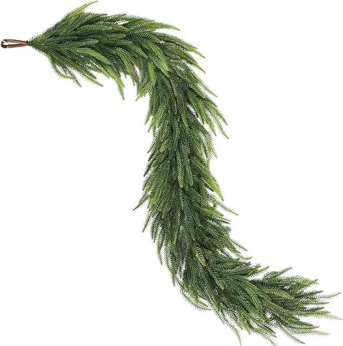 Christmas Norfolk Pine Garlands - 9ft Artificial Garland Faux Green Fake Pine Needles Garland for Fireplace,Table,Window,Stairs,Mante,Holiday Indoor Outdoor Xmas Decor(2PCS)
