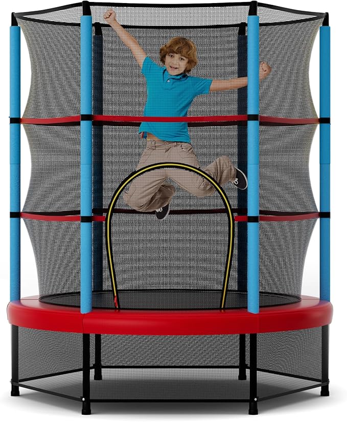 Goplus 55¡± Trampoline for Kids, ASTM Approved Toddler Trampoline w/Enclosure Safety Net, Bouncy Jumping Mat, Seamless Design, Indoor Outdoor Mini Recreational Rebounder for Boys Girls