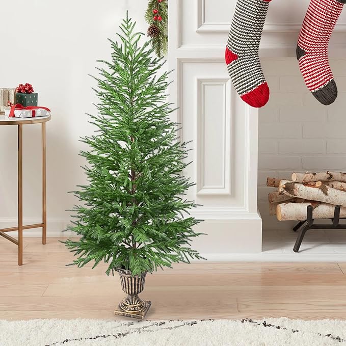 5FT Artificial Potted Norfolk Christmas Tree, 2-Packs Norfolk Pine Tree,Faux Christmas Tree Fake Potted Plants for Indoor Outdoor Home Front Porch Christmas Decor