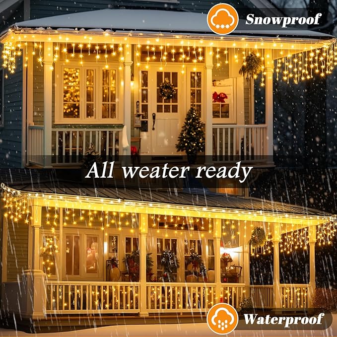 65FT 640 LED Christmas Lights Outdoor - Plug in Waterproof String Lights for Outside with 120 Drops & 8 Modes, Icicle Twinkle Curtain Lights for Holiday, Party, Garden, Patio Decor(Warm White)