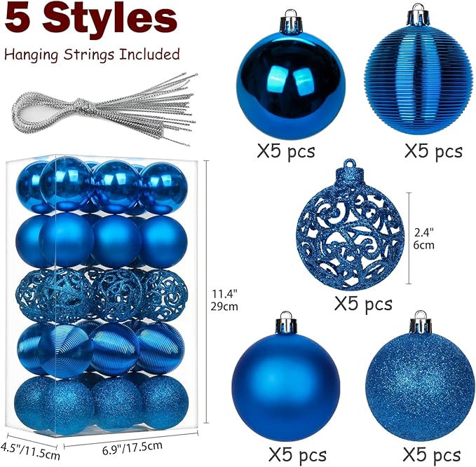 30PCS 2.36" Christmas Ball Ornaments Shatterproof Blue Christmas Tree Decorations Xmas Tree Balls Halloween Ornaments Décor