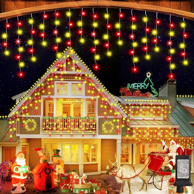 164FT Christmas Lights Outdoor, 1600 LED Outdoor String Lights Waterproof Plug in with 8 Modes & Timer, Christmas String Lights for Tree Party, Garden, Holiday Decorations（Red+Warm White）