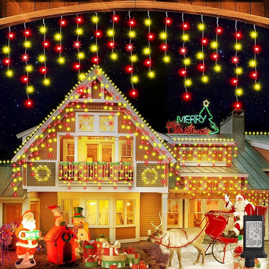 164FT Christmas Lights Outdoor, 1600 LED Outdoor String Lights Waterproof Plug in with 8 Modes & Timer, Christmas String Lights for Tree Party, Garden, Holiday Decorations（Red+Warm White）