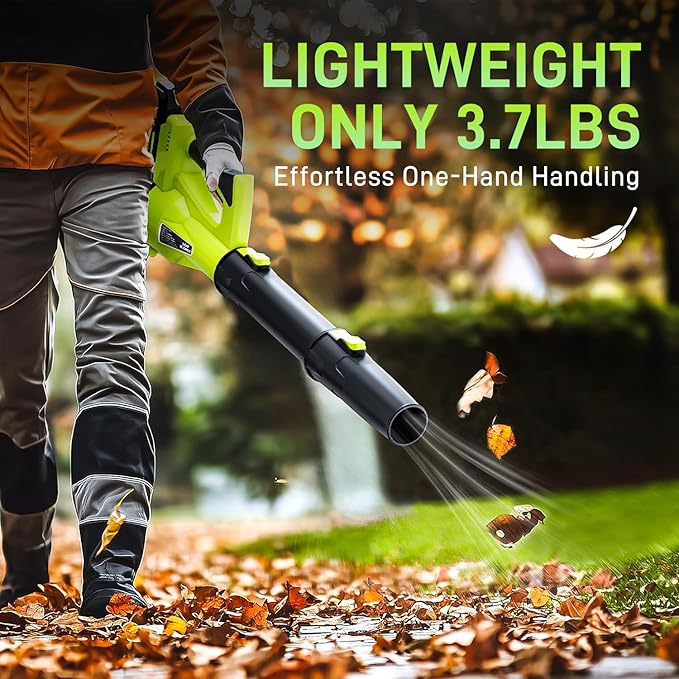 Leaf Blower Cordless, 500 CFM 21V Electric Cordless Leaf Blower with 4.0Ah Battery and Charger, Lightweight, 6 Speed Modes, for Lawn Care, Patio, Blowing Leaves and Dust (Green)