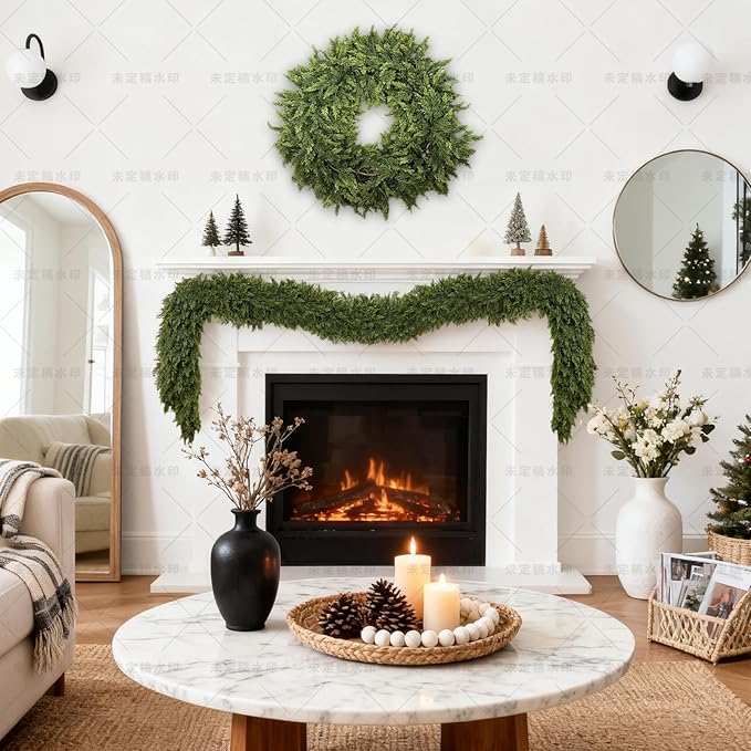 6/9ft Christmas Cedar Garland Artificial Realistic Soft and Thickness Green Faux Fake Full Cedar Pine Garland for Table, Mantle, Wall, Indoor, Outdoor Christmas Decorations (6FT)