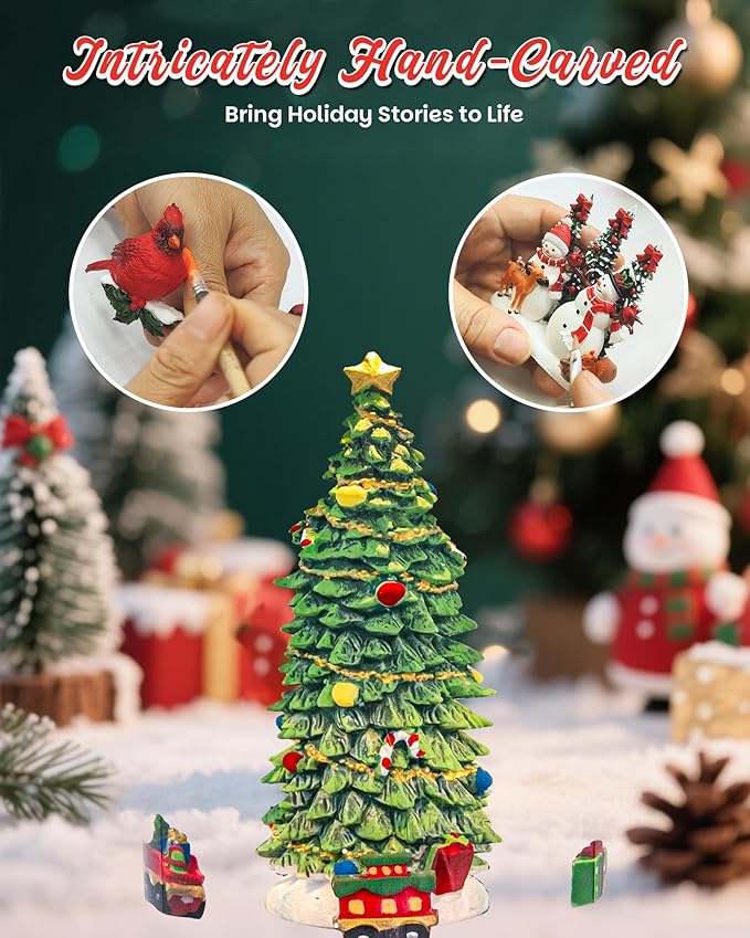 Christmas Snow Globes Light up Lantern with 8 Songs, 13" Christmas Tree & Rotating Train Snow Globe for Kids Adults, 6H Timer & Dual Power, Snowglobes Christmas Decorations Indoor Gifts for Women Men