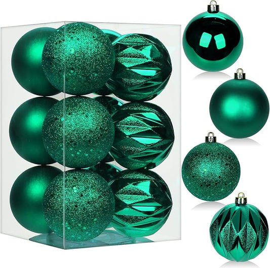 12PCS 3.15" Christmas Ball Ornaments Shatterproof Dark Green Christmas Tree Decorations Xmas Tree Balls Halloween Ornaments Décor