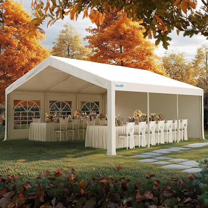 Quictent 20x20 Party Tent Heavy Duty Outdoor Canopy Tent Carport Wedding Event Shelter BBQ Wedding Tents for Parties with Storage Bags(Church)