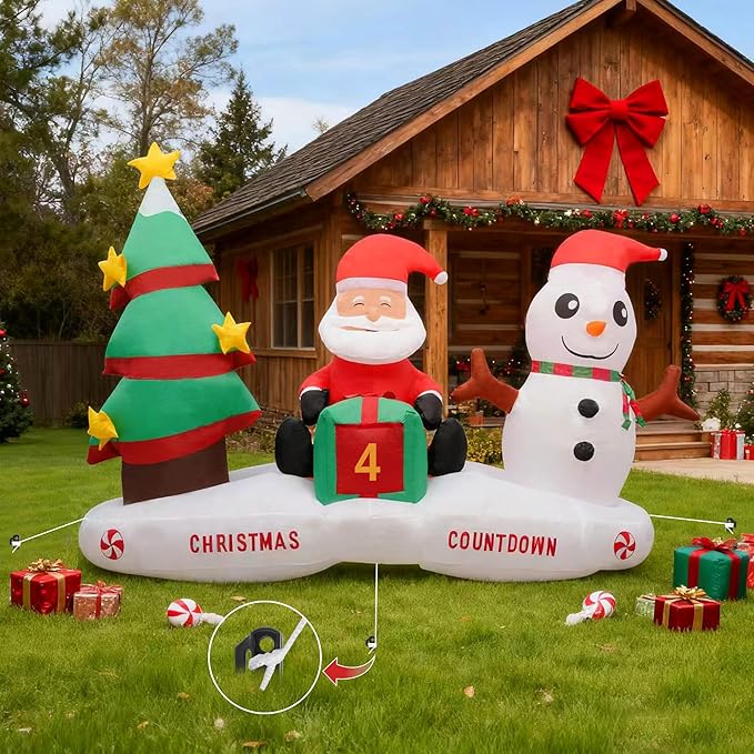 6FT Christmas Inflatable Decoration Countdown, Built-in LED Lighting Christmas Tree Santa Claus Snowman, Inflatable Decoration Suitable for Outdoor Courtyard, Indoor Garden,Lawn