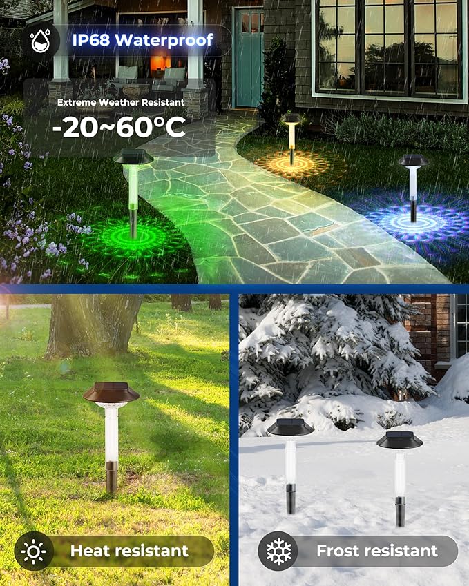 ALEPOD Color Changing Solar Pathway Lights - 10 Pack IP68 Waterproof with 7 RGB Modes for Halloween & Christmas Yard, Garden, Walkway, Pathway, Backyard, Lawn Decoration