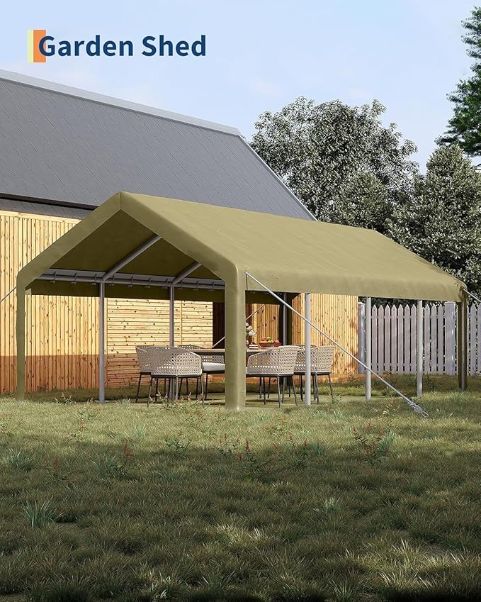 13x25FT Heavy Duty Carport with Removable Walls & Roll-Up Door, All-Weather Portable Garage for Truck, RV, Boat, Vehicle Storage Shelter
