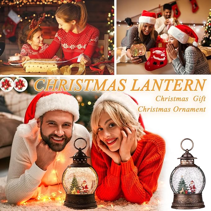 Christmas Snow Globe Lantern, Christmas Decorations Musical Snow Globe, USB & Battery Powered Singing Water Lantern, Rotating Flashing Lanterns, Christmas Home Decoration and Xmas Gifts