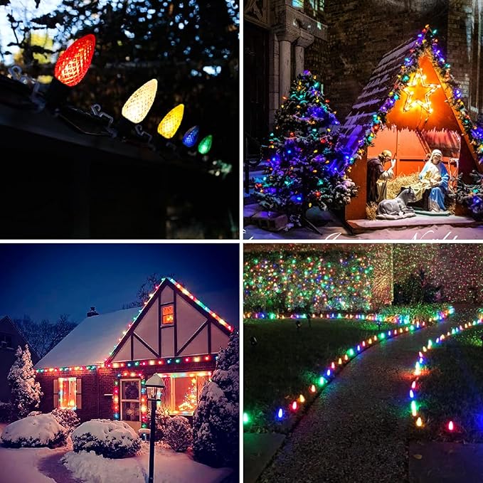 50 Pack Multicolor C9 LED Christmas Lights Replacement Bulbs, Shatterproof & Waterproof Plastic C9 Led Bulbs for Outdoor String Lights, E17 Base, 0.6W Equivalent to 7W, 50lm Holiday Decoration