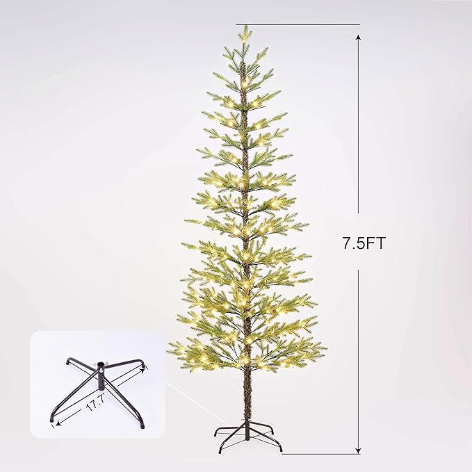 7.5FT 180 LED Minimalist Pre-Lit Slim Pencil Artificial Christmas Tree with Warm White Lights Scandinavian Style Decor Indoor Holiday Decoration Modern Xmas Tree