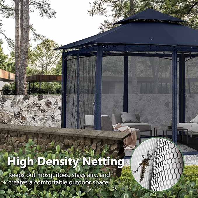 MASTERCANOPY Outdoor Garden Gazebo for Patios with Stable Steel Frame and Netting Walls (10x12,Navy Blue)
