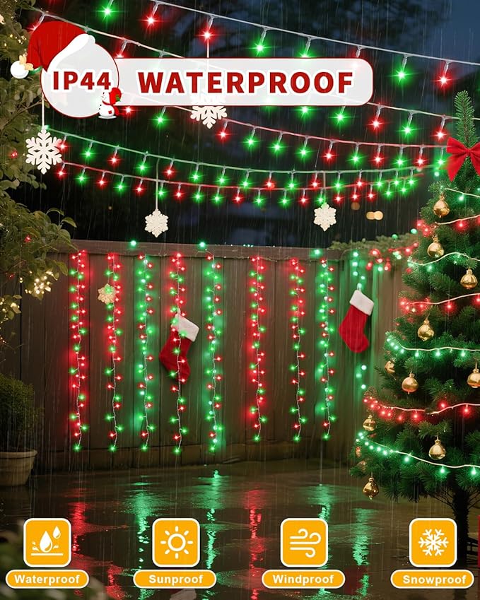 Christmas Lights String Outdoor Indoor, 1200 LED 403FT Red Green Xmas Tree Decorations Lights, Plug in Twinkle Fairy Light with Remote Timer Dimmable for Room Yard Holiday Party Wedding Camping Decor
