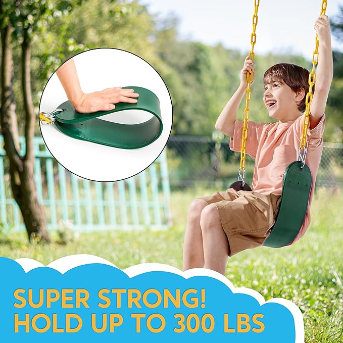 TURFEE Heavy Duty Swing Seat Green Color with 66¡± Chain, Swing Set Accessories Replacement with Snap Hooks for Kids Outdoor Play Playground