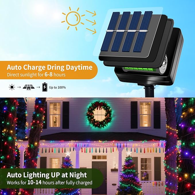 Solar String Lights Outdoor, 4Pack 480 LED Solar Christmas Lights, 160FT Solar Twinkle Light Outdoor Waterproof with 8 Modes for Christmas Tree Wedding Garden Patio Yard Decorations(Multicolor)