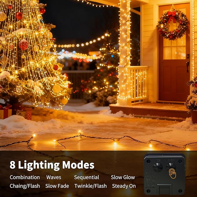 [4 Pack] Solar String Lights for Outside, 480 LED 157FT Solar Twinkle Light Outdoor with 8 Modes & Memory Function, Waterproof Chrismas Lights for Xmas Tree Party Decorations (Warm White)