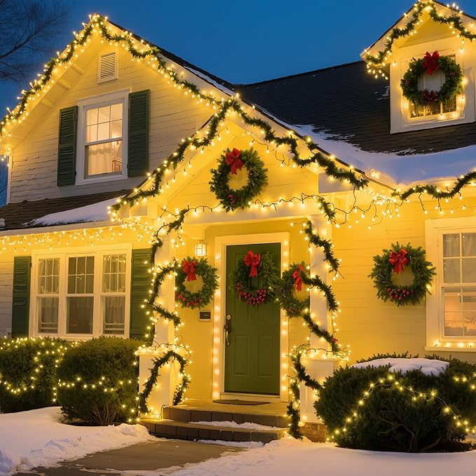 Solar String Lights Outside, 4Pack 480 LED Christmas Lights, 160FT Solar Twinkle Light with 8 Modes Waterproof Outdoor for Christmas Tree Halloween Wedding Garden Patio Yard Decorations(Warm White)
