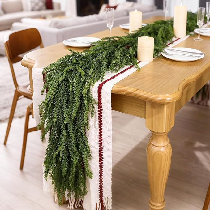 Christmas Norfolk Pine Garlands - 5ft Artificial Garland Faux Green Fake Pine Needles Garland for Fireplace,Table,Window,Stairs,Mante,Holiday Indoor Outdoor Xmas Decor(1PCS)