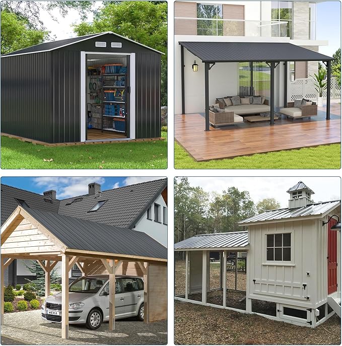 20Pcs Metal Roofing Panels for Carport, Heavy Duty Metal Carport Kits, Galvanized Steel Corrugated Panels, for Patio Outdoor Garden, 73.2 in x 16.77 in