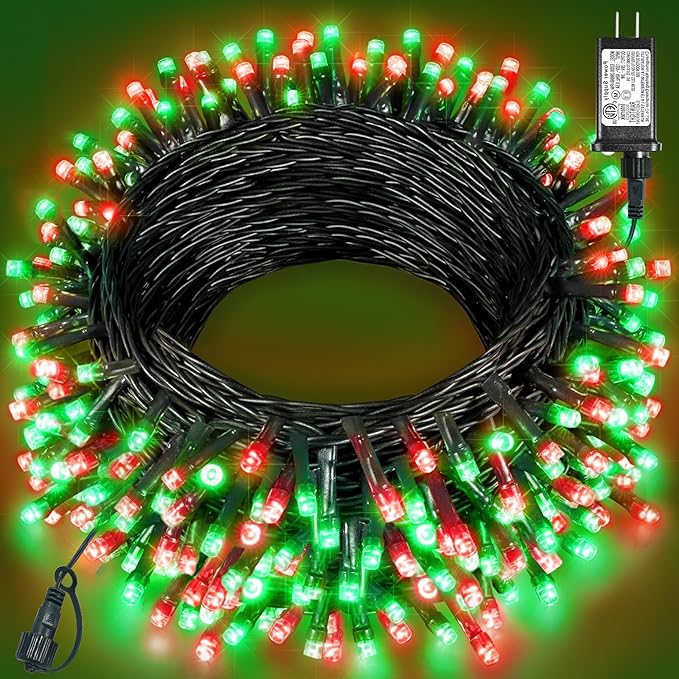 Red and Green Christmas Lights Outdoor, 80FT 240 LED Christmas Tree Lights Waterproof Plug in, 8 Modes Connectable Christmas Decorations Green Wire for Indoor Room Xmas Garden Party