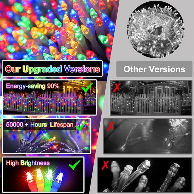 82ft 792 LED 176 Drops Christmas Lights, Outdoor Hanging lights with 8 Modes and Timer Memory, Plug In Outside Waterproof Curtain String Lights for House Fence Tree Holiday Decorations (Multicolor)